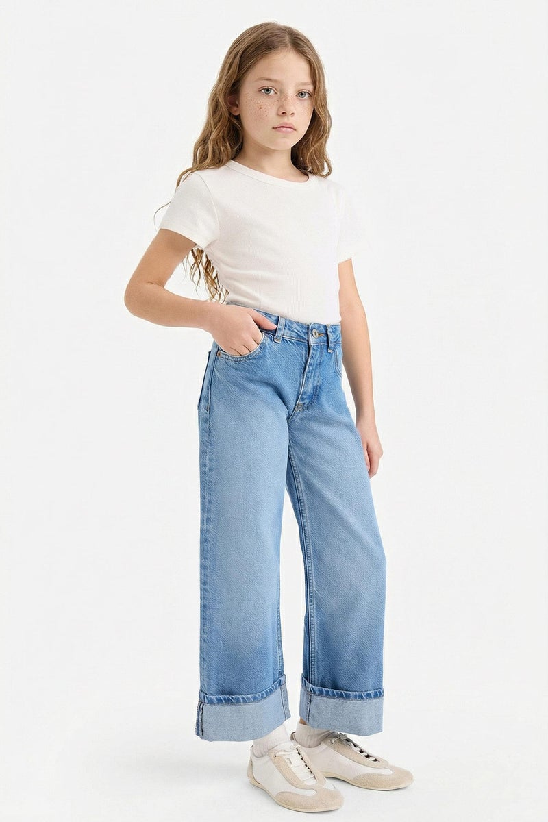DeFacto Blue Girl Girl Straight Fit Large Jeans Casual - Image 2